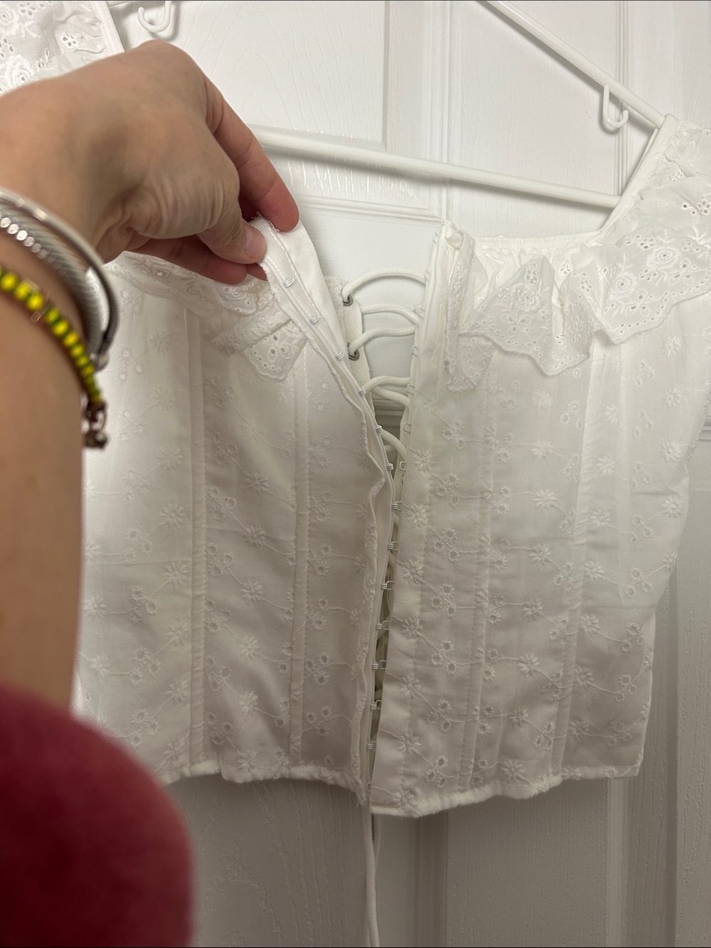 White Eyelet Ruffle Off-Shoulder Top - Picture 4 of 4